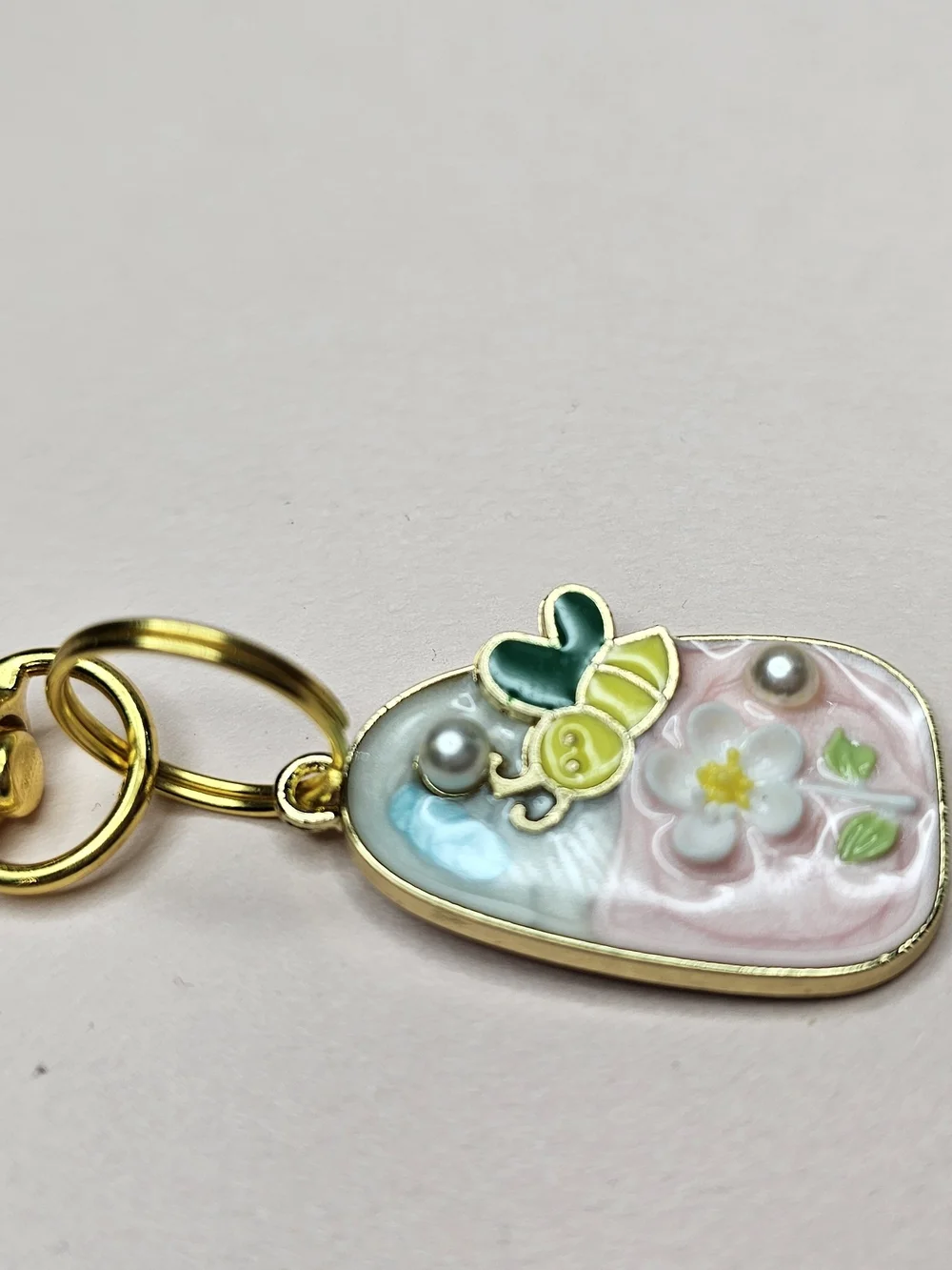 Cute Floral Enamel Keychain Charm - Pastel Pink & Blue